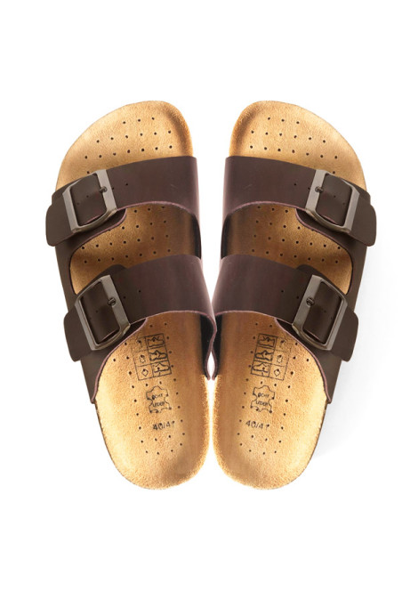 Leather & Cork Cinnamon Sandals Dark Brown