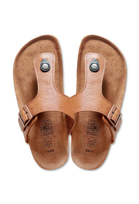 Hellbraune Leder Flip Flops mit Zimt